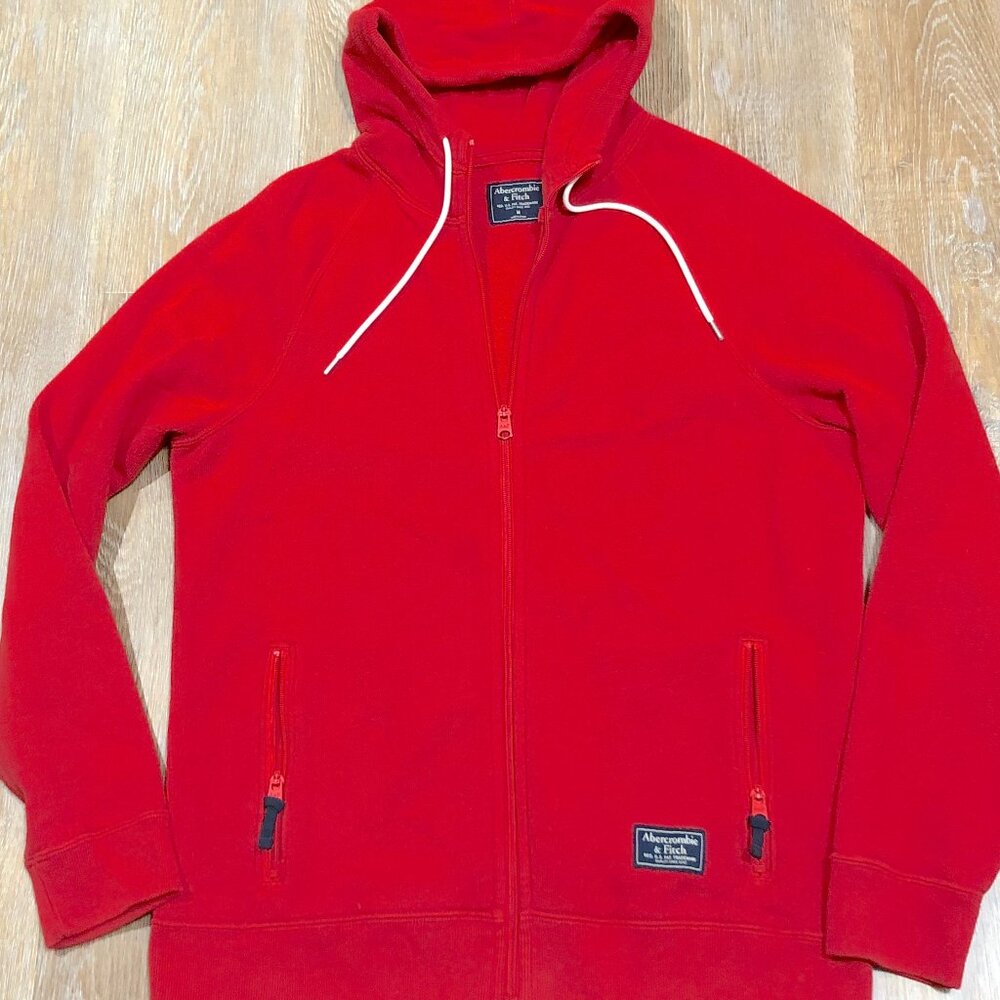 ABERCROMBIE & FITCH Comfy Men Fleece Hoodie Full Zip Up Hooded Sweatshirt Red M